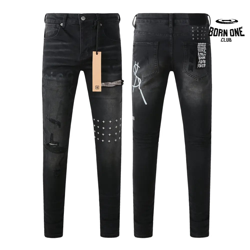 Calça Jeans Ksubi Preta Lavada Logo Pintado