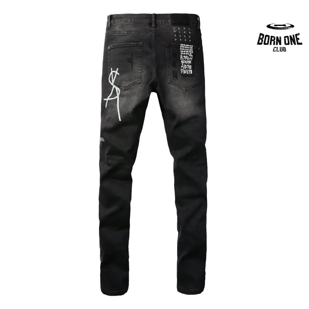 Calça Jeans Ksubi Preta Lavada Logo Pintado
