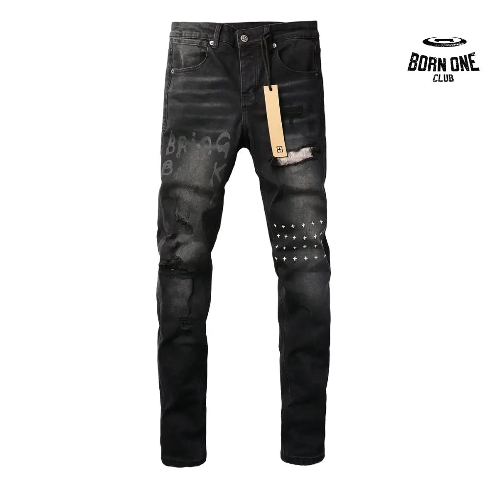 Calça Jeans Ksubi Preta Lavada Logo Pintado