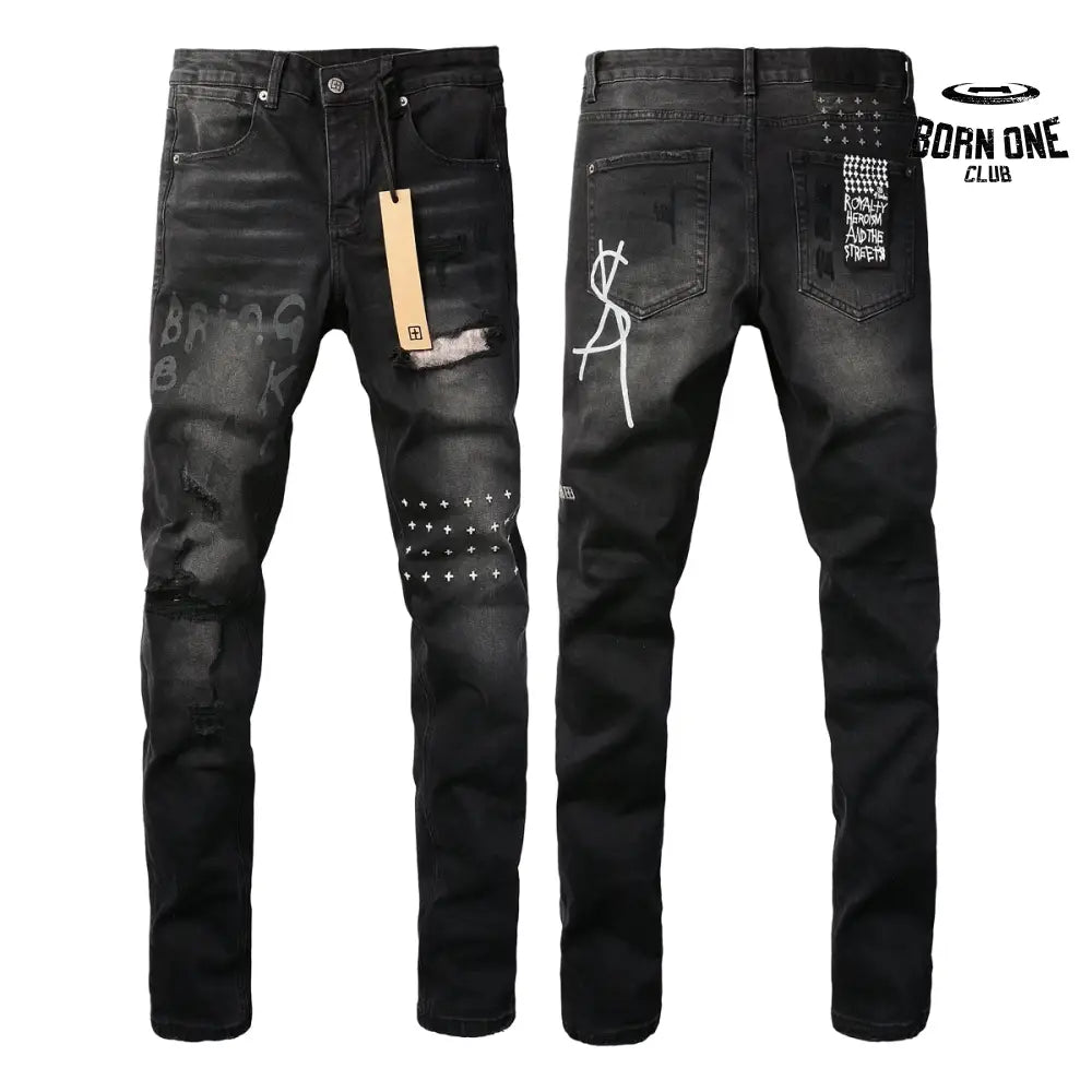 Calça Jeans Ksubi Preta Lavada Logo Pintado