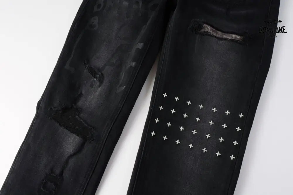 Calça Jeans Ksubi Preta Lavada Logo Pintado