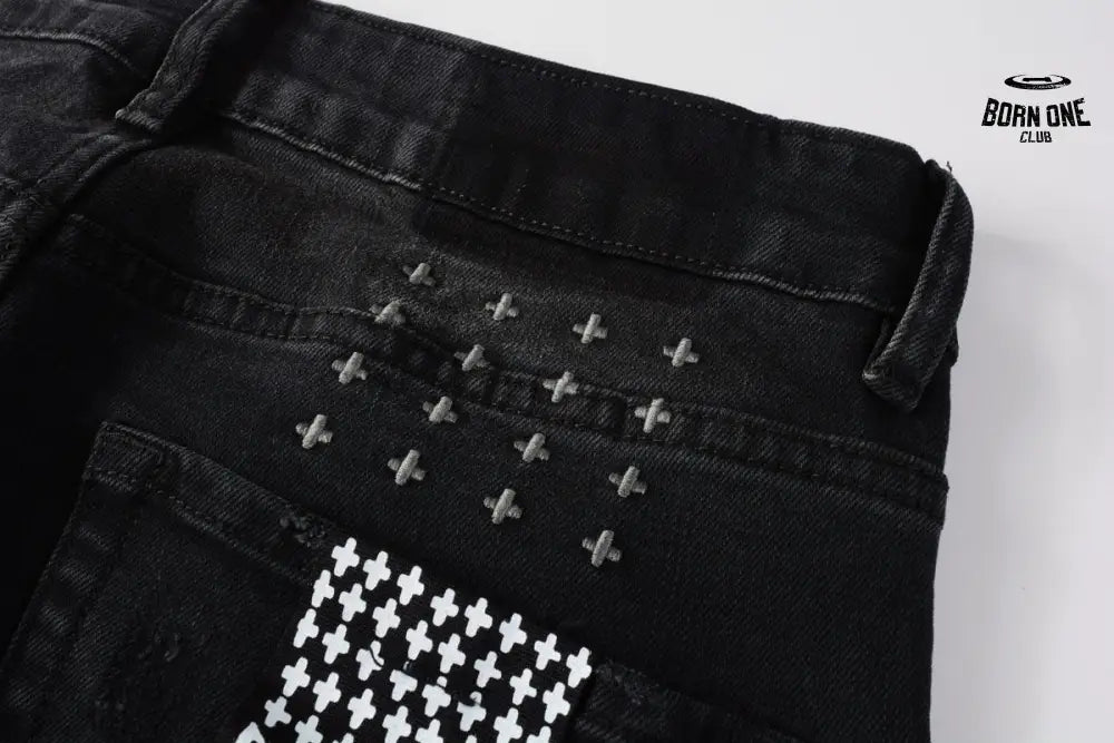 Calça Jeans Ksubi Preta Lavada Logo Pintado