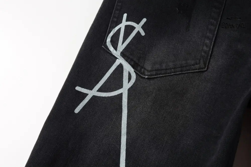 Calça Jeans Ksubi Preta Lavada Logo Pintado