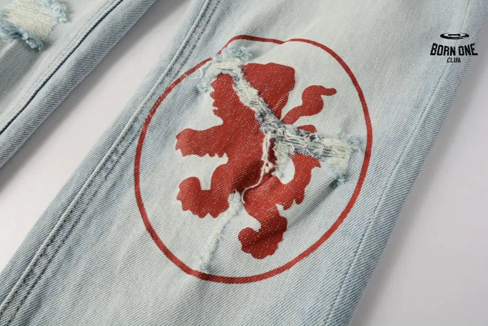 Calça Jeans Ksubi Azul Claro Patch Leão Vermelho