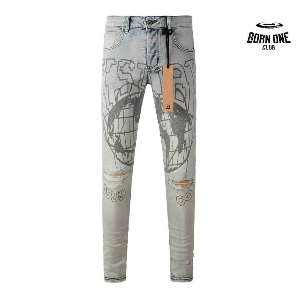 Calça Jeans Ksubi Off White Globo Bordado