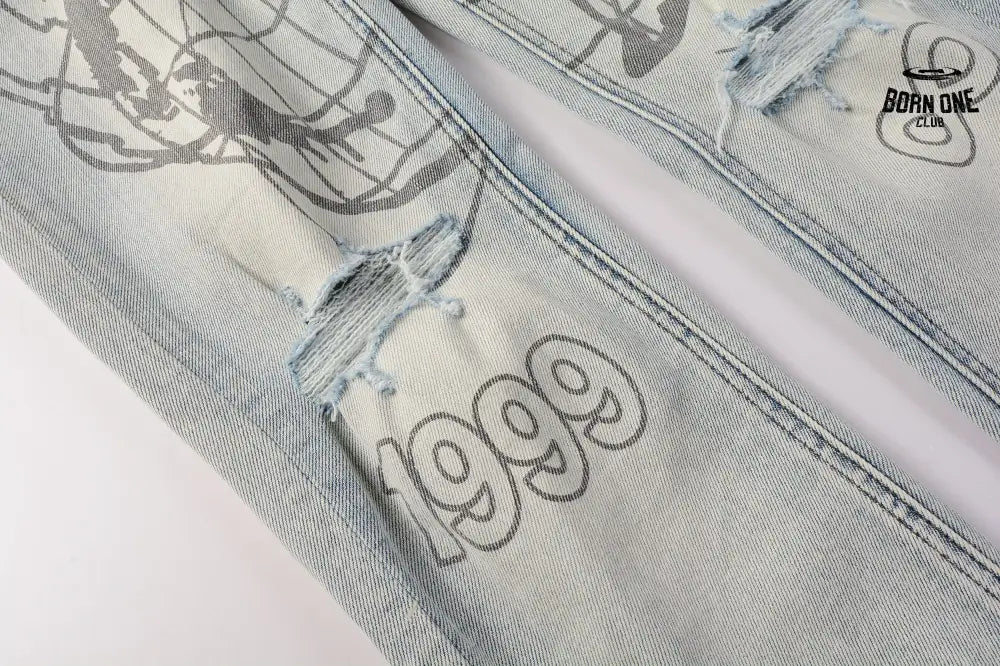 Calça Jeans Ksubi Off White Globo Bordado