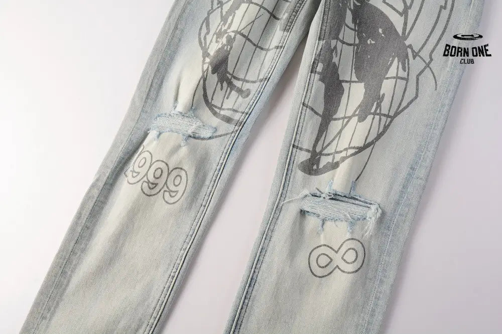 Calça Jeans Ksubi Off White Globo Bordado