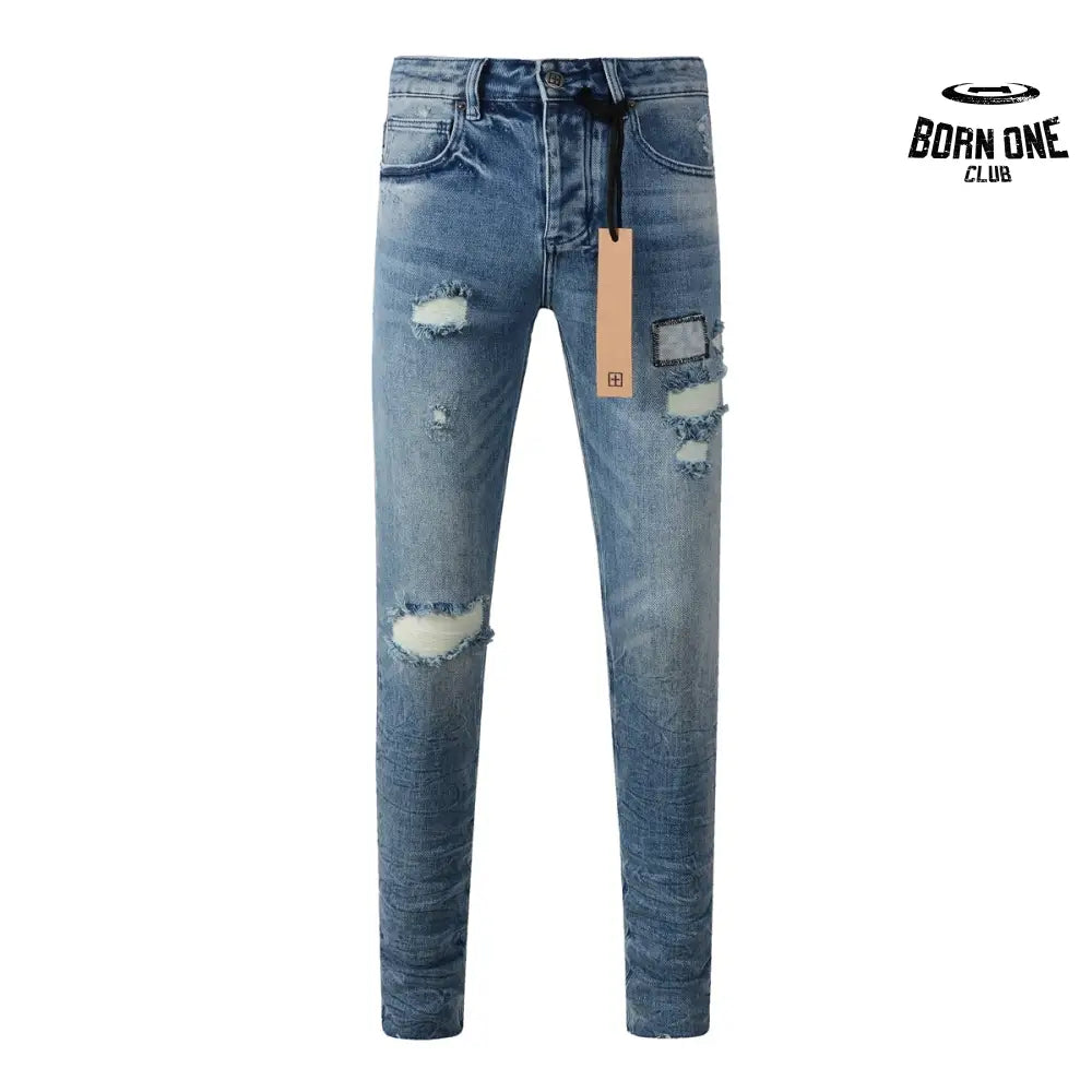 Calça Jeans Ksubi Azul Médio Patches Destroyed