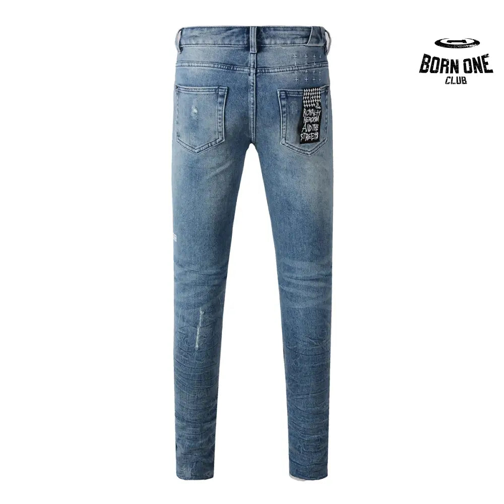 Calça Jeans Ksubi Azul Médio Patches Destroyed