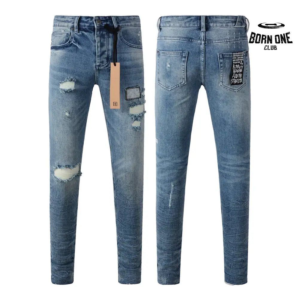Calça Jeans Ksubi Azul Médio Patches Destroyed