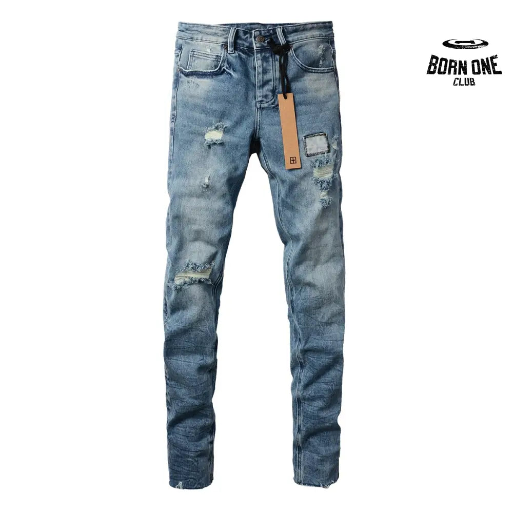 Calça Jeans Ksubi Azul Médio Patches Destroyed