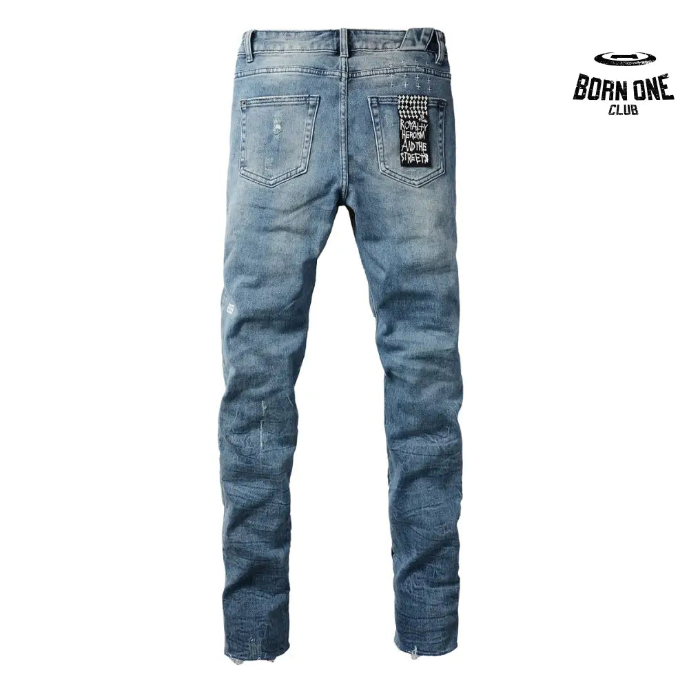 Calça Jeans Ksubi Azul Médio Patches Destroyed