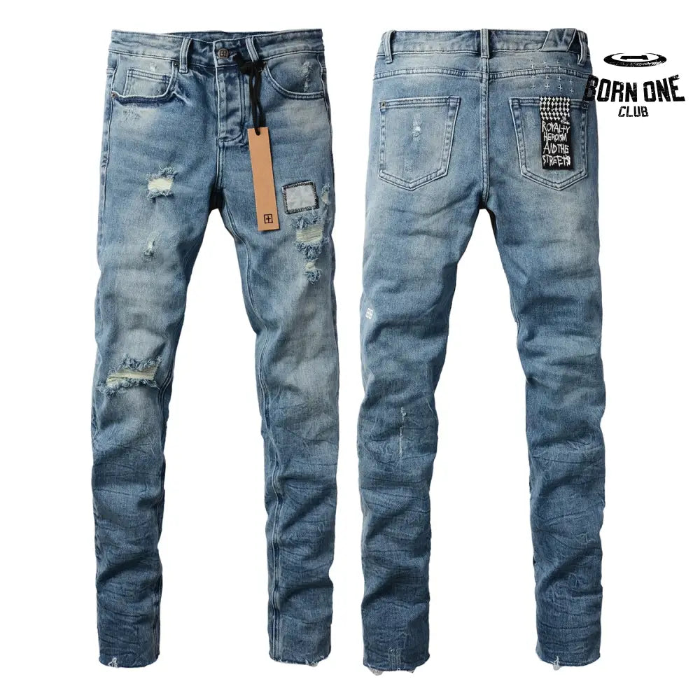 Calça Jeans Ksubi Azul Médio Patches Destroyed