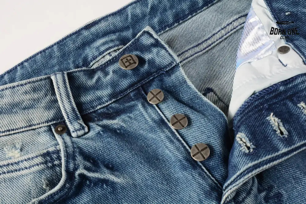 Calça Jeans Ksubi Azul Médio Patches Destroyed