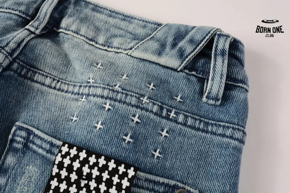 Calça Jeans Ksubi Azul Médio Patches Destroyed