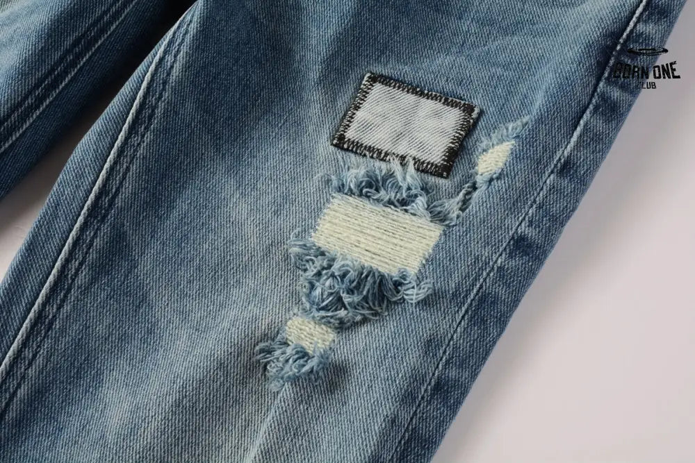 Calça Jeans Ksubi Azul Médio Patches Destroyed