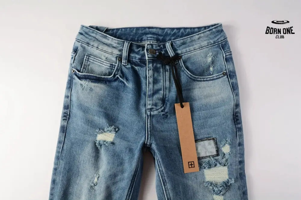 Calça Jeans Ksubi Azul Médio Patches Destroyed
