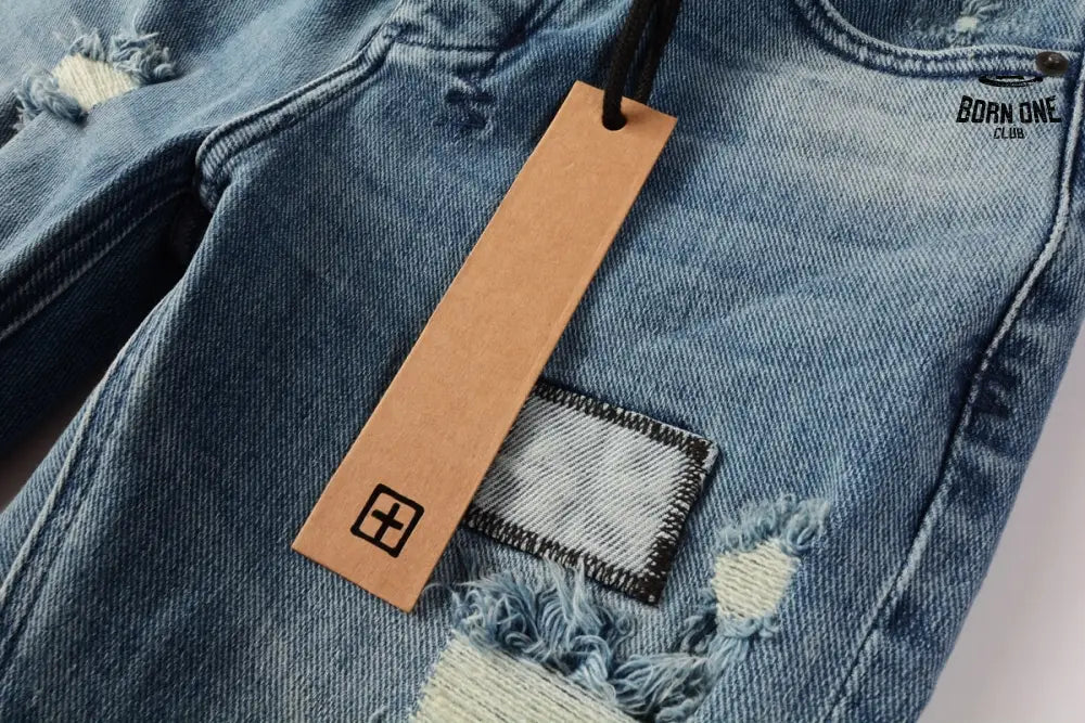 Calça Jeans Ksubi Azul Médio Patches Destroyed