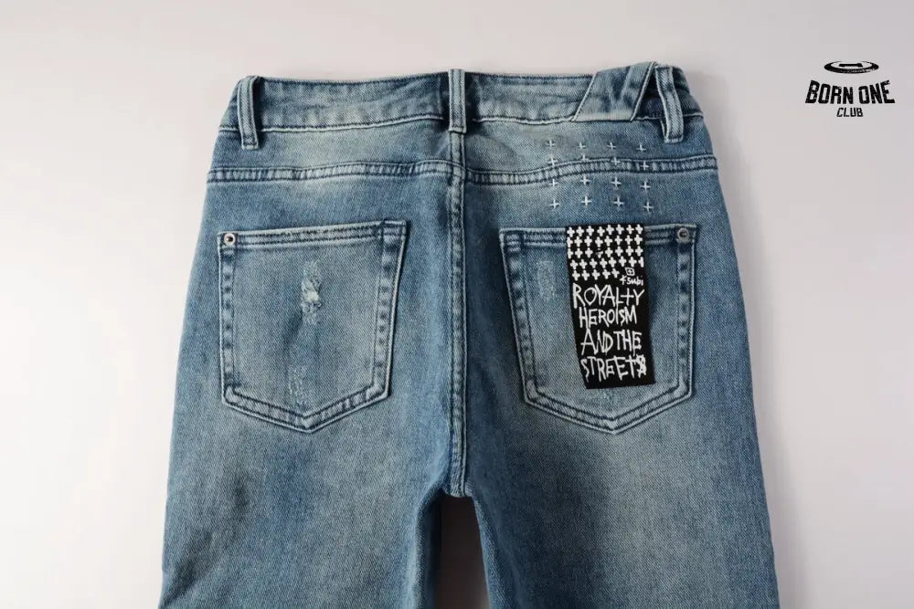 Calça Jeans Ksubi Azul Médio Patches Destroyed