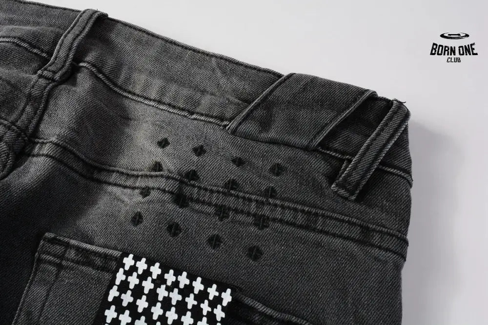 Calça Jeans Ksubi Cinza Patches no Joelho