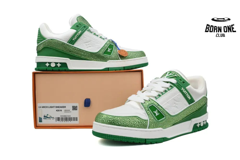 Louis Vuitton Trainer Green White Swarovski