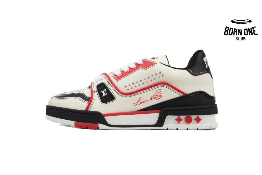 Louis Vuitton Trainer Sneaker White Red Black 1AD7JR