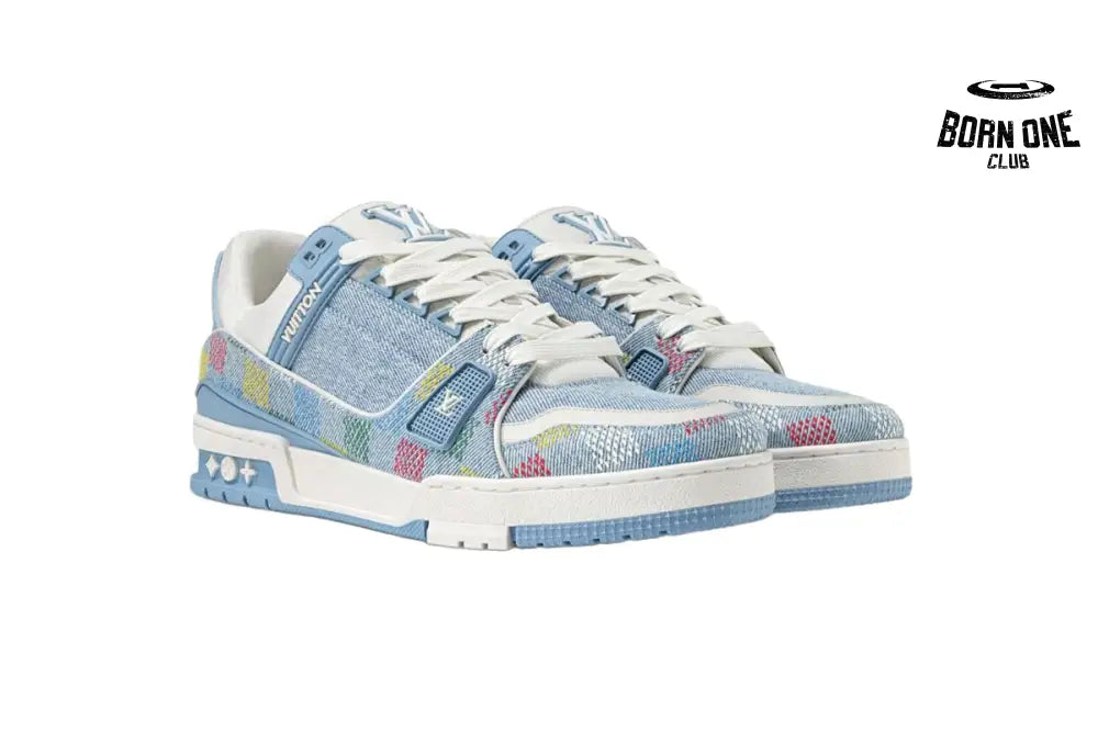 Louis Vuitton Trainer Denim Demier Multicolor Light Blue Grid 1AHCYN