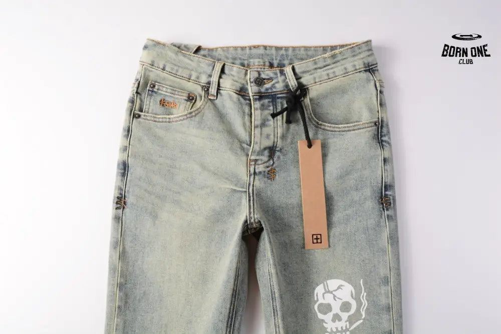 Calça Jeans Ksubi Verde Lavada Caveira