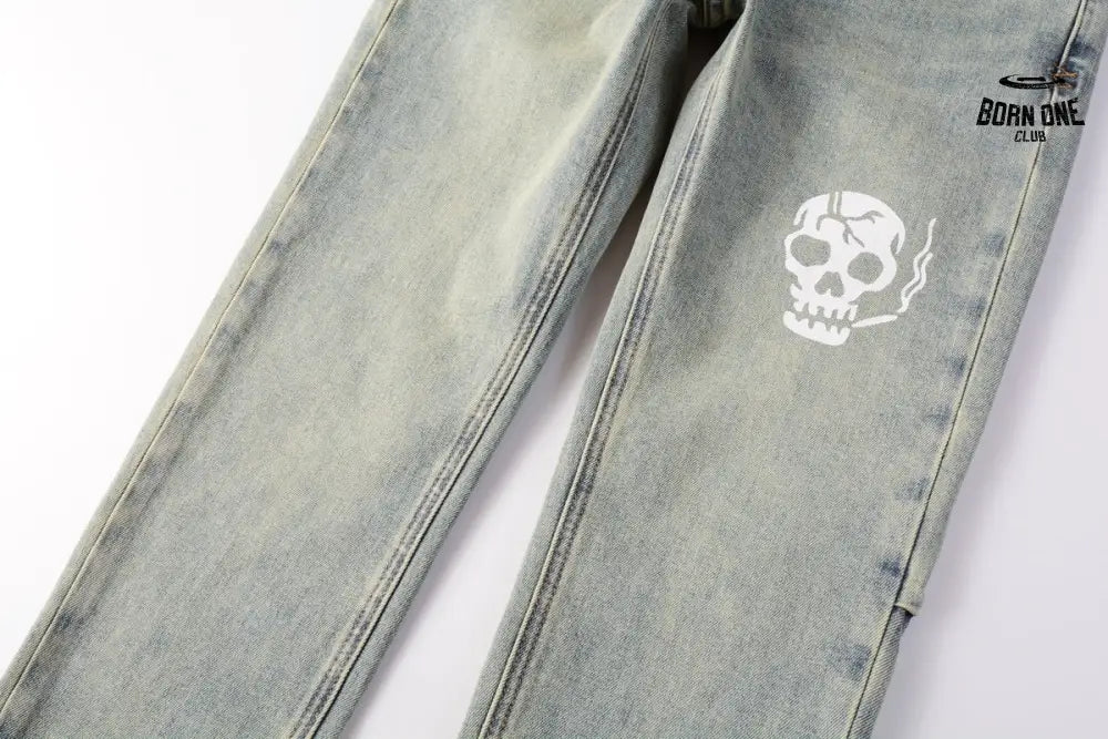 Calça Jeans Ksubi Verde Lavada Caveira