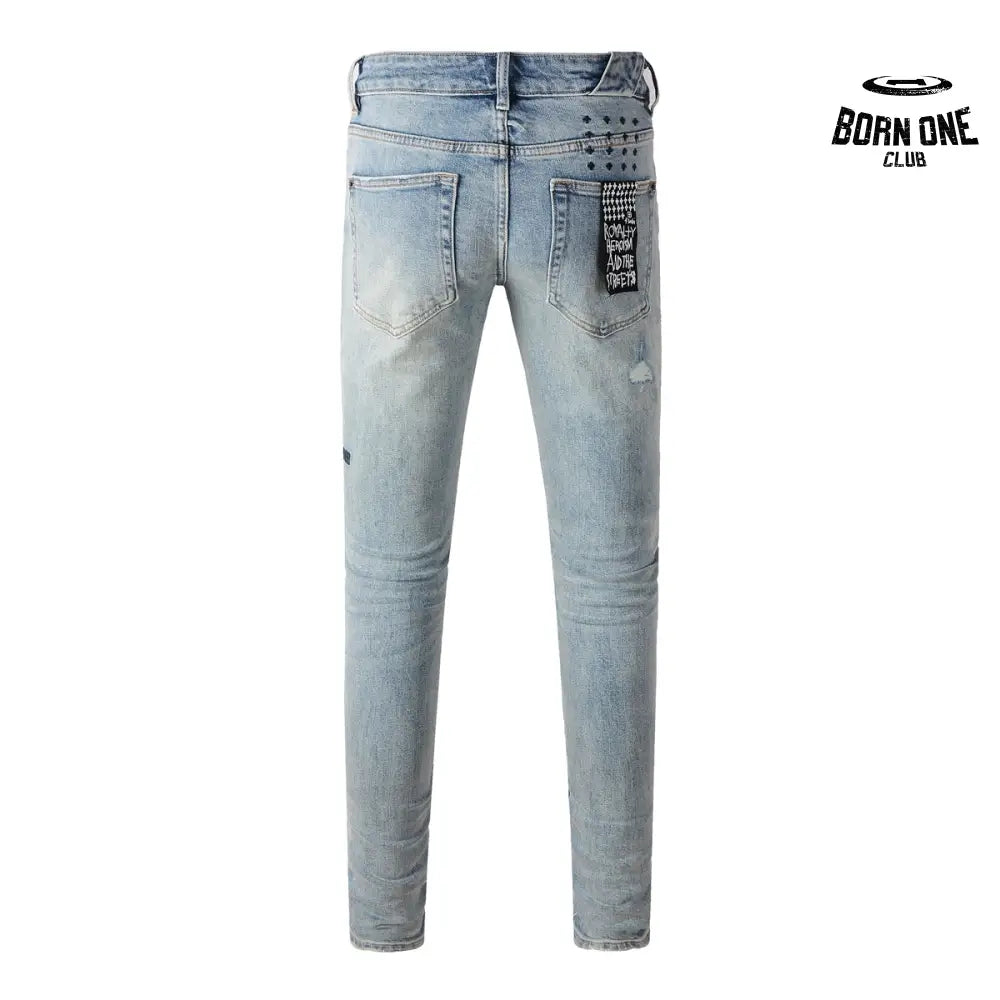 Calça Jeans Ksubi Azul Claro Destroyed Logo