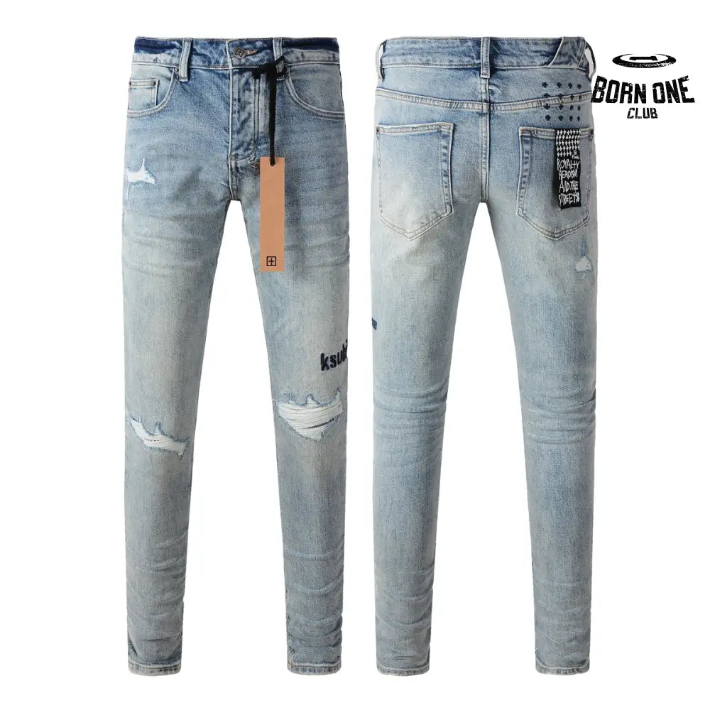 Calça Jeans Ksubi Azul Claro Destroyed Logo