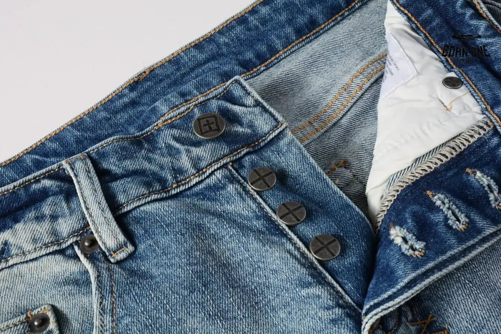 Calça Jeans Ksubi Azul Claro Destroyed Logo