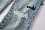 Calça Jeans Ksubi Azul Claro Destroyed Logo