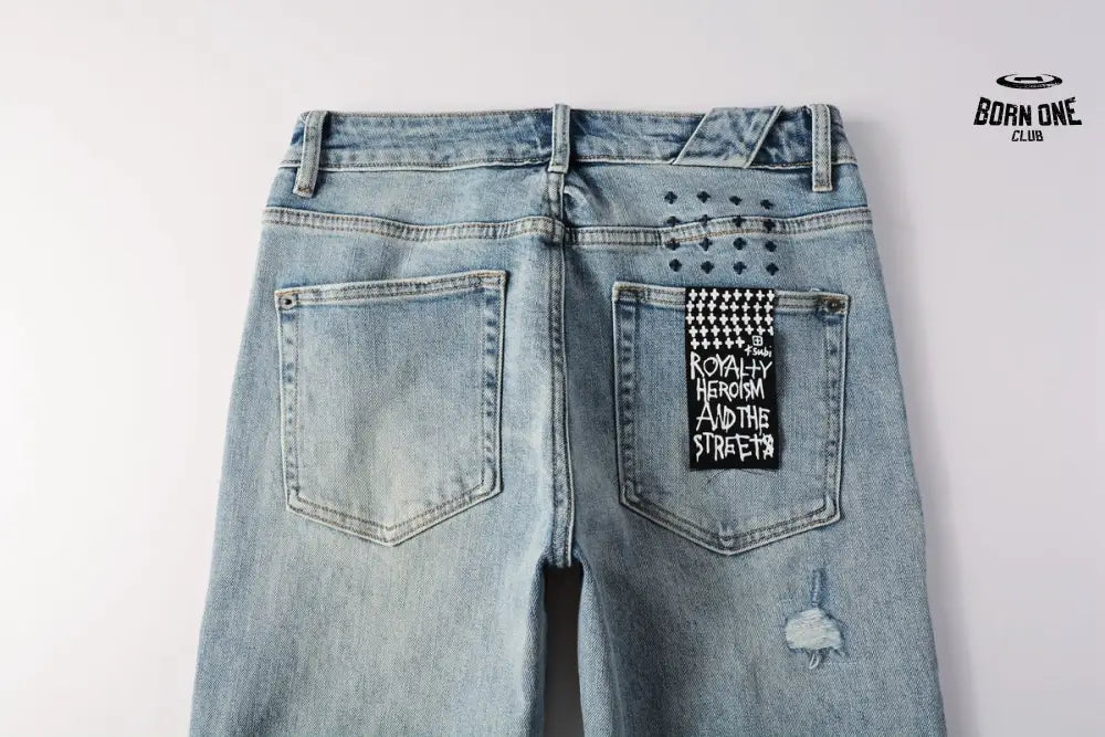 Calça Jeans Ksubi Azul Claro Destroyed Logo