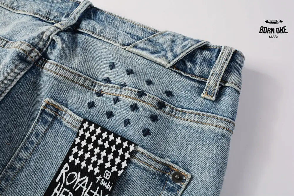 Calça Jeans Ksubi Azul Claro Destroyed Logo