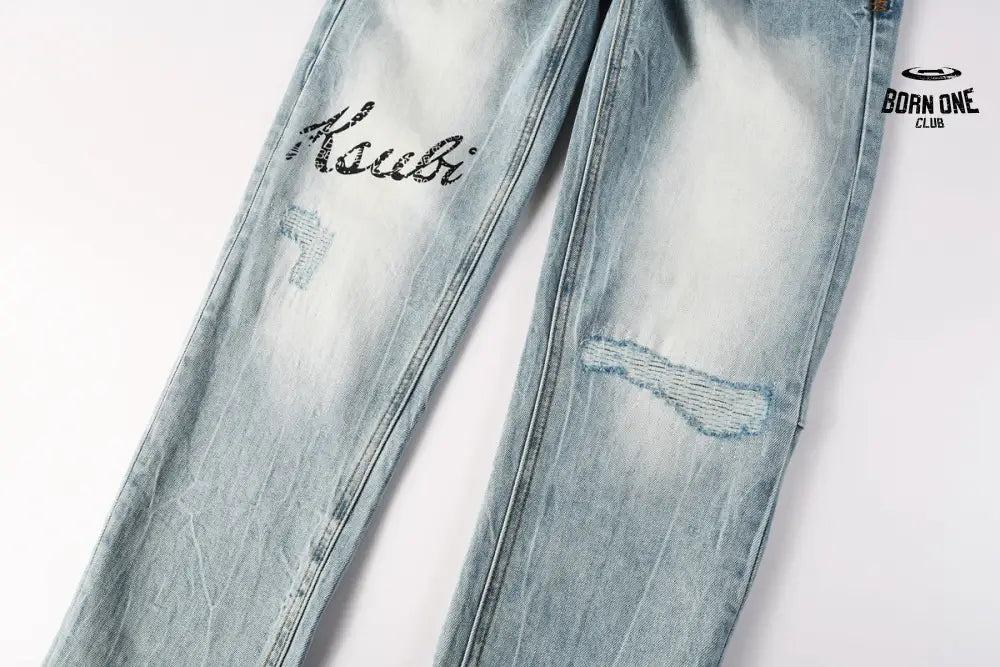 Calça Jeans Ksubi Azul Claro Logo Script