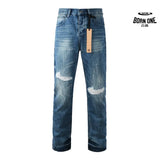 Calça Jeans Ksubi Reta Azul Médio Destroyed