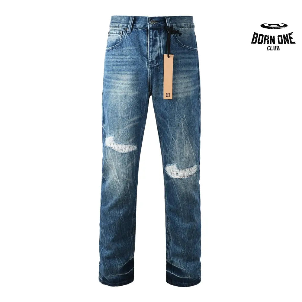 Calça Jeans Ksubi Reta Azul Médio Destroyed