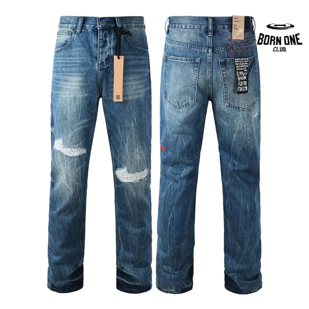 Calça Jeans Ksubi Reta Azul Médio Destroyed