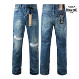 Calça Jeans Ksubi Reta Azul Médio Destroyed