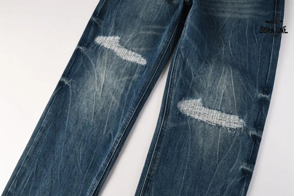 Calça Jeans Ksubi Reta Azul Médio Destroyed