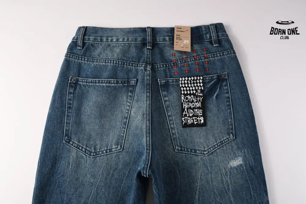 Calça Jeans Ksubi Reta Azul Médio Destroyed