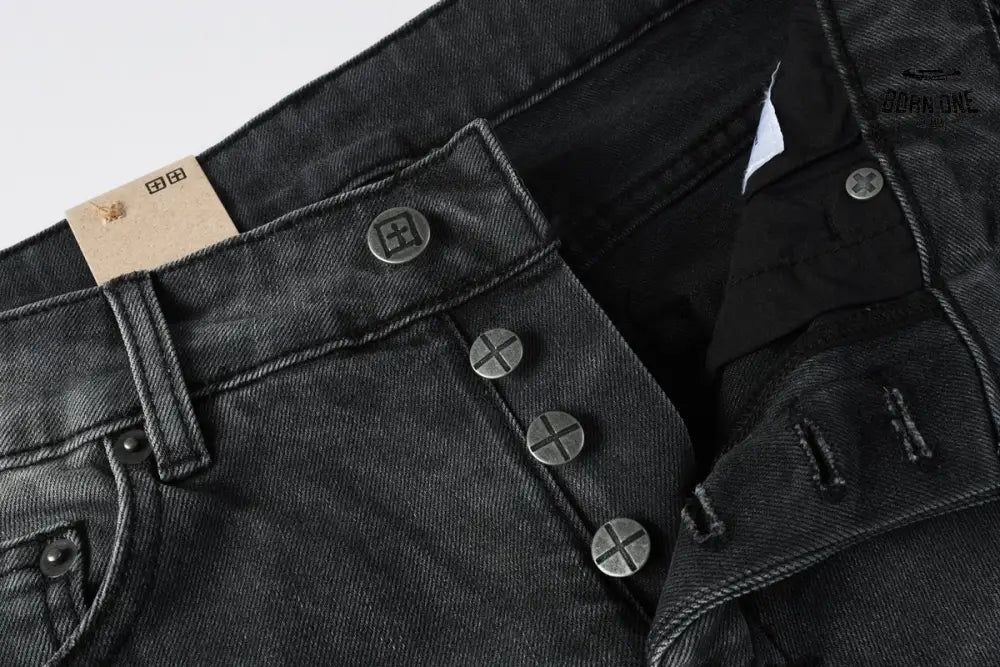 Calça Jeans Ksubi Cinza Escura Destroyed Logo