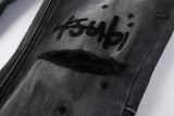 Calça Jeans Ksubi Cinza Escura Destroyed Logo