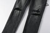 Calça Jeans Ksubi Cinza Escura Destroyed Logo