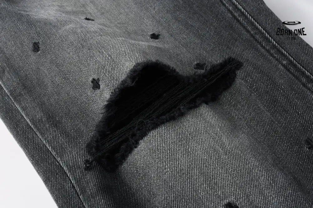 Calça Jeans Ksubi Cinza Escura Destroyed Logo