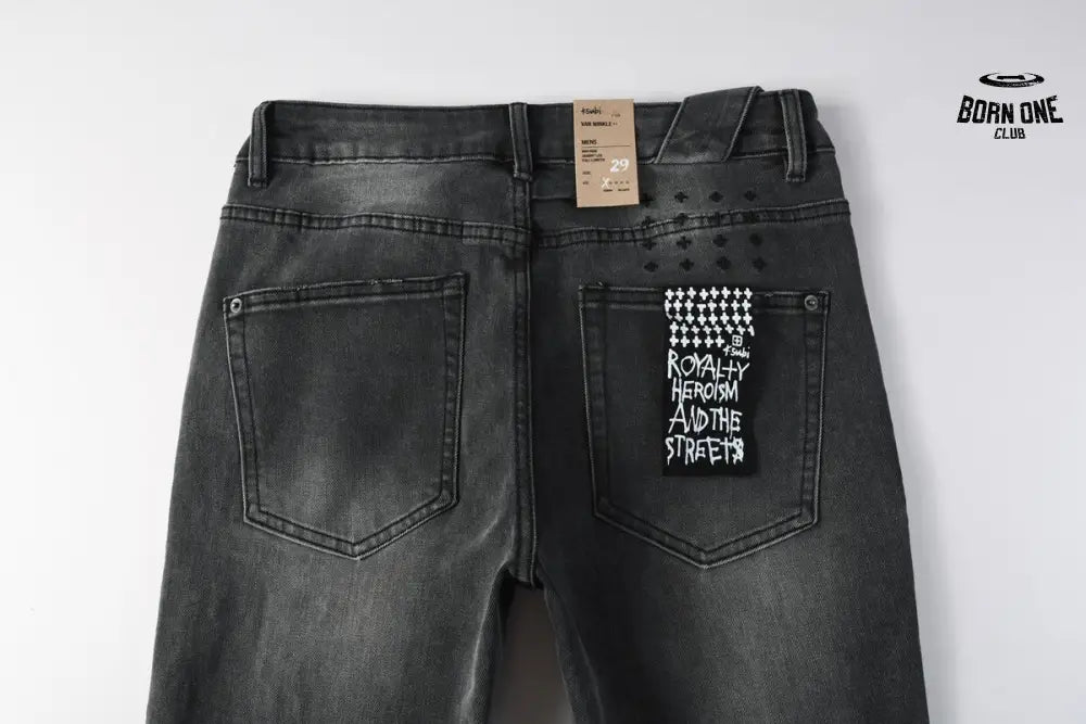 Calça Jeans Ksubi Cinza Escura Destroyed Logo