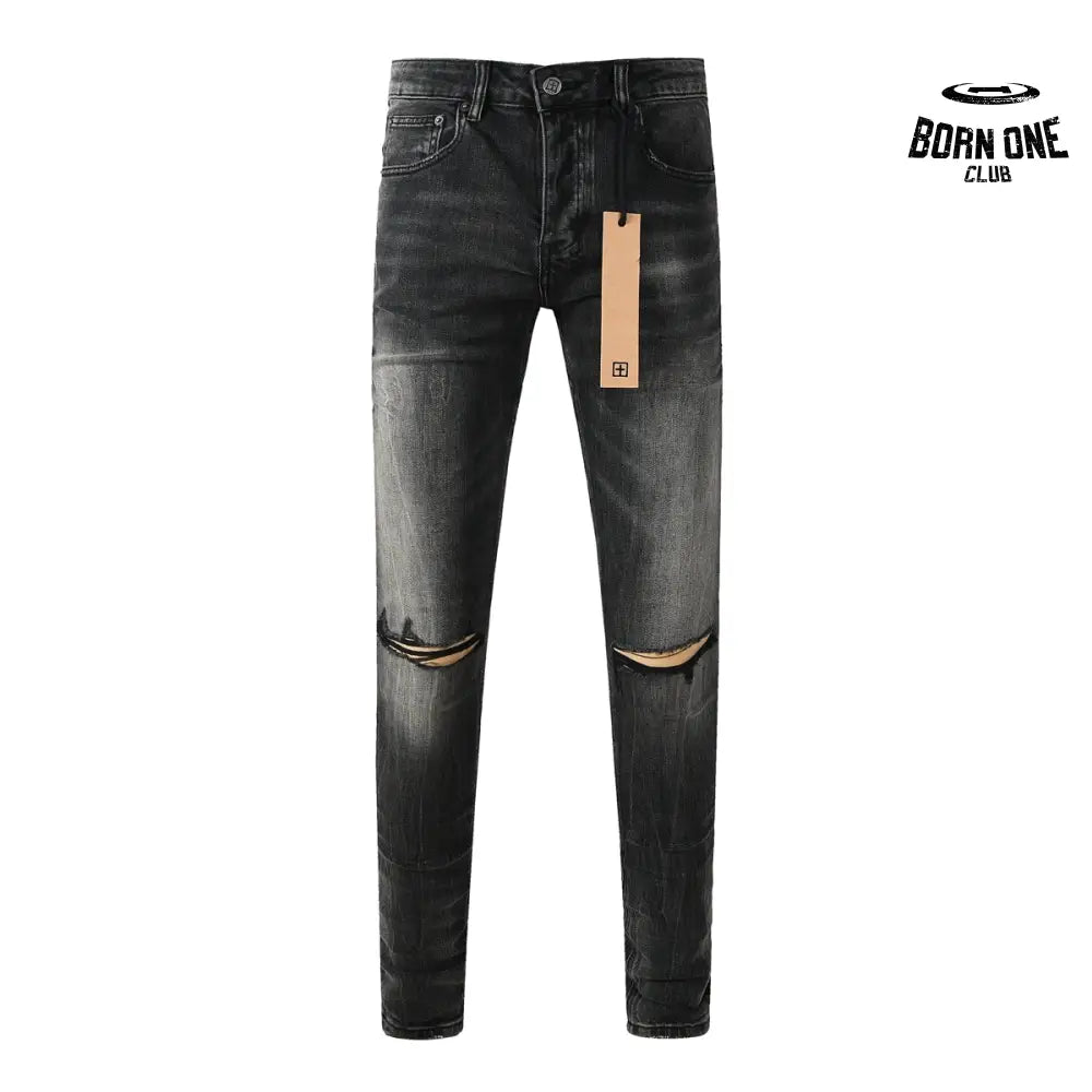 Calça Jeans Ksubi Preta Lavada Joelho Rasgado