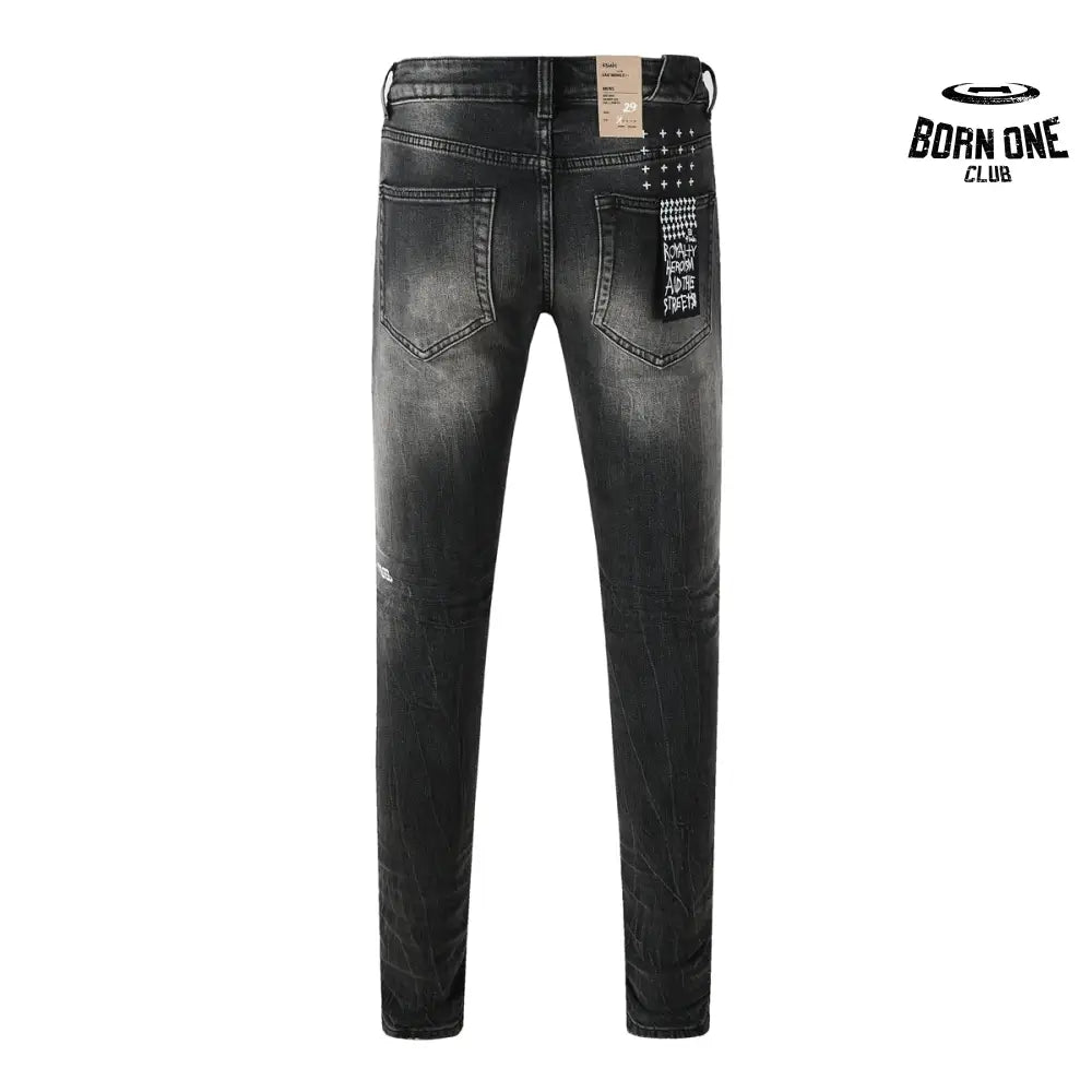 Calça Jeans Ksubi Preta Lavada Joelho Rasgado