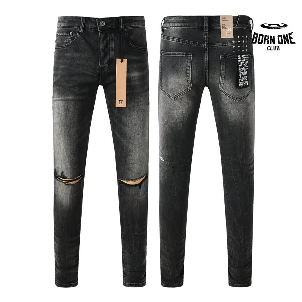 Calça Jeans Ksubi Preta Lavada Joelho Rasgado